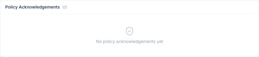 Policy acknowledgements on the onboarding record — every required policy acknowledged in-portal with timestamp + signer, plus any onboarding-stage e-signed PDFs. Onboarding can't complete until required acks are in.