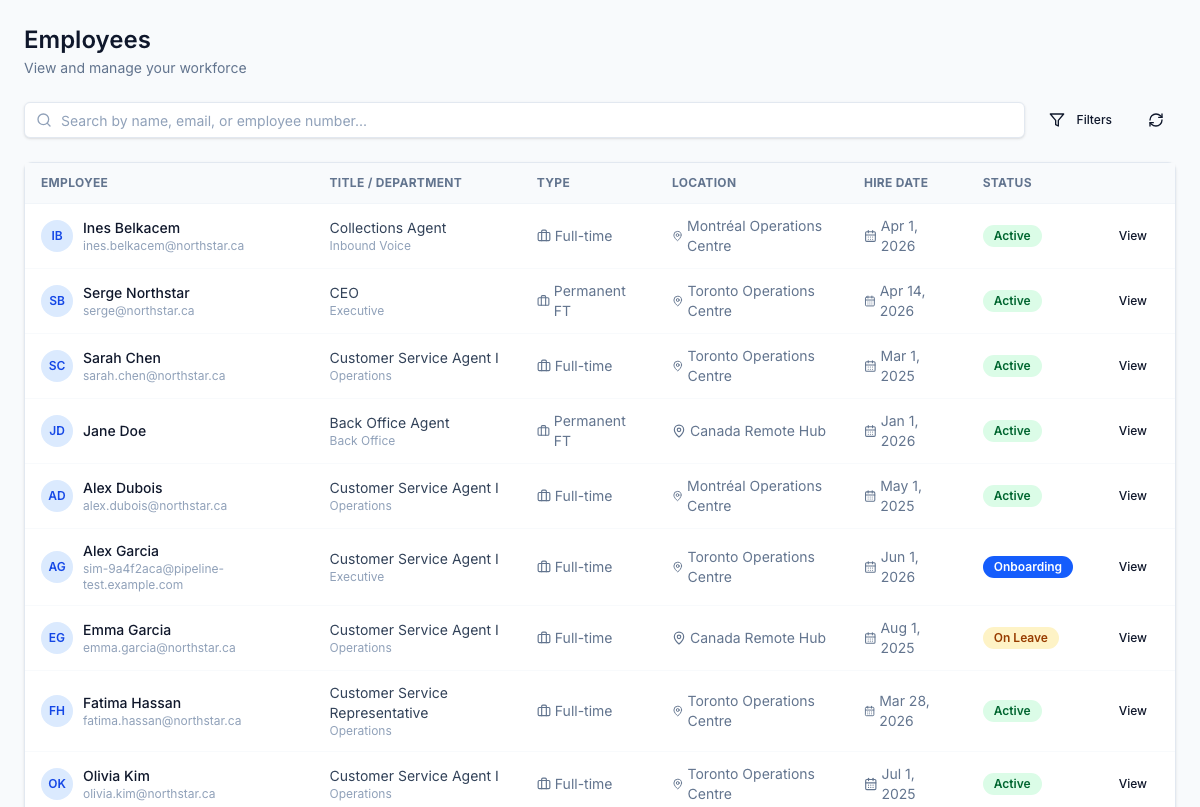 Every employee record is the entry point — every change you make against it is timestamped and attributed.